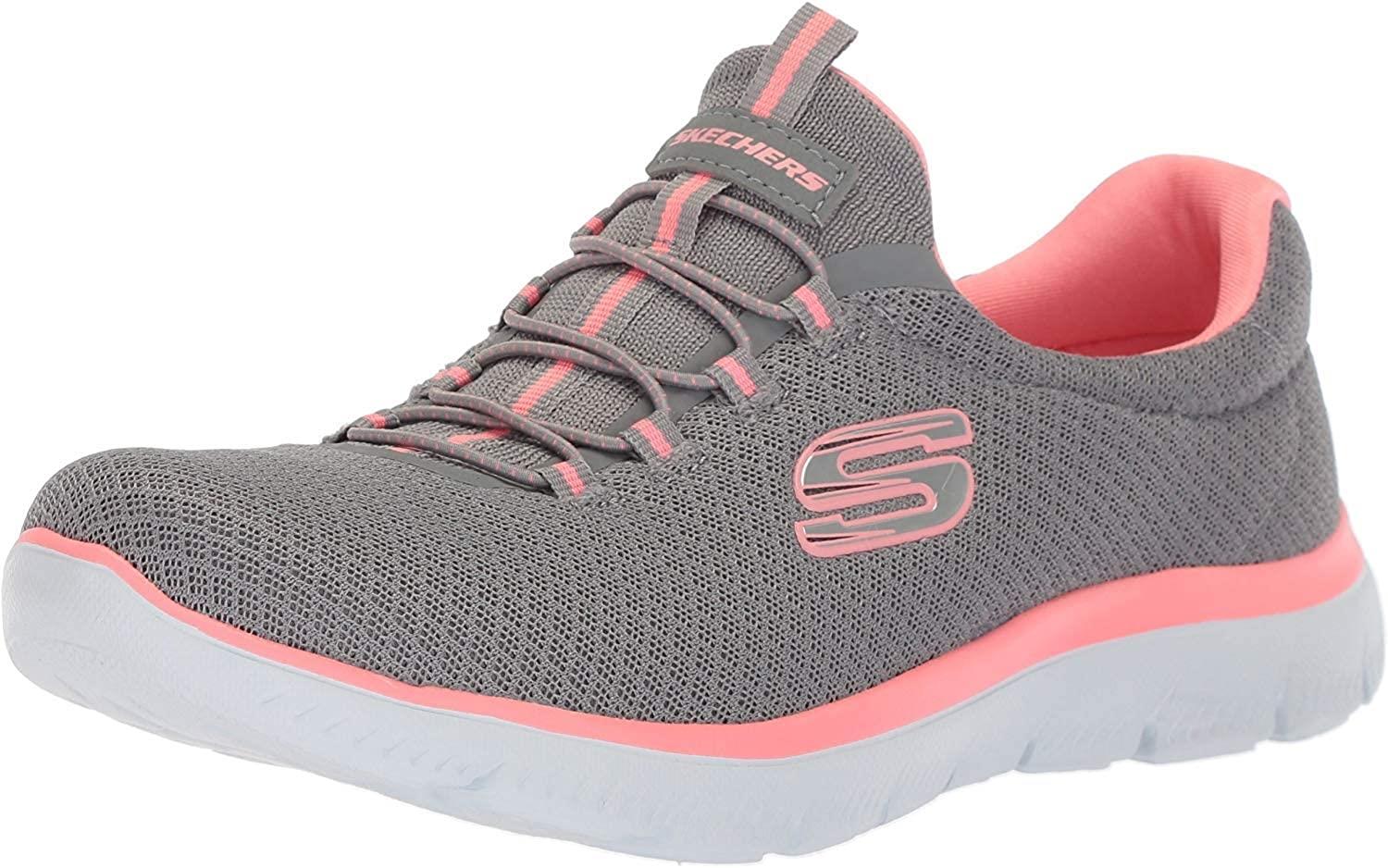 Skechers Brand Womens Memory Slipons Sports Shoes 12980 (Grey/Pink) :: RAJASHOES