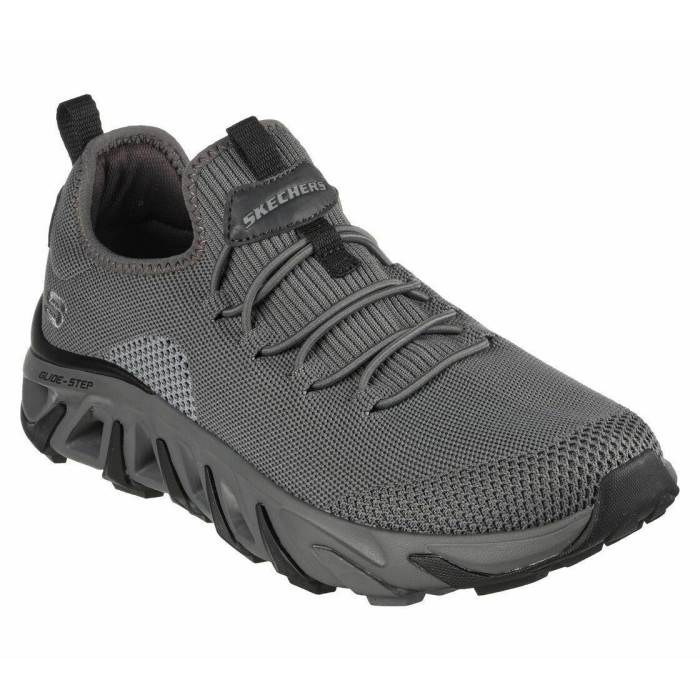 Skechers Brand Mens Glide Step Grey Shoes Memory Foam Sport Comfort Slip On 210322 (Grey)