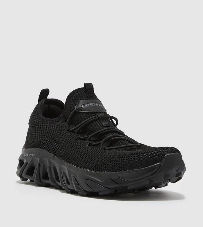 Skechers Brand Mens Glide Step Black Shoes Memory Foam Sport Comfort Slip On 210322 (Black)