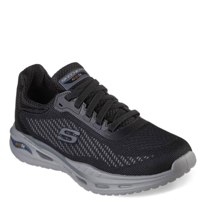Skechers Brand Mens Original Slipons Arch Fit Orvan - Trayver Sneaker (Black)