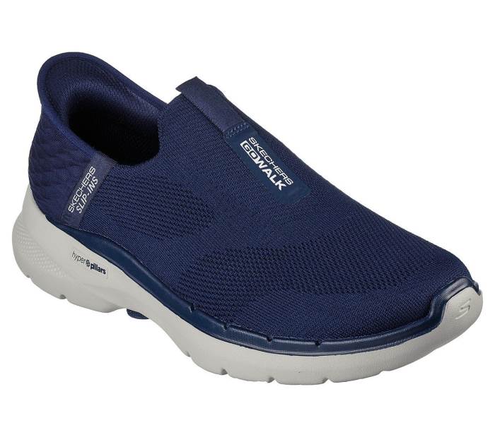 Skechers Brand Mens Go Walk 6 Easy On Hands Free Slipons Shoes Air-Cooled Memory Foam 216278 (Navy)