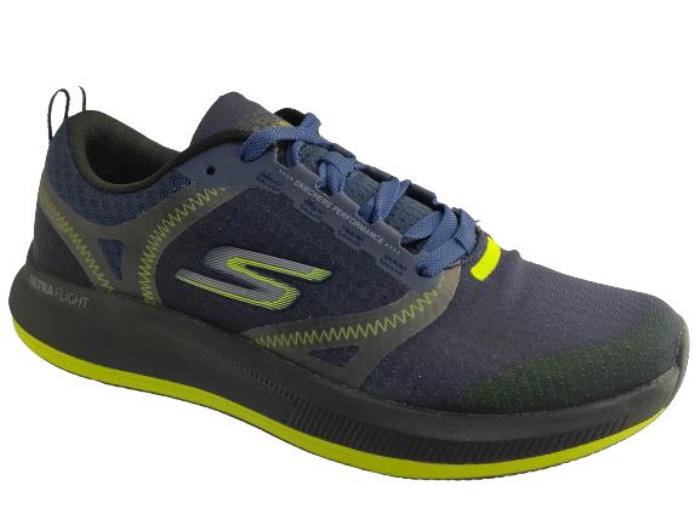 Skechers Brand Mens Go Run Pulse Air-Cooled Goga Mat Memory Foam Sports Shoes 220013 (Navy/Lime)