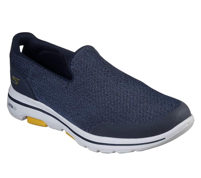 Skechers Brand Mens Go Walk 5 Sparrow Slipons Sports Shoes 55503 (Navy/Yellow)