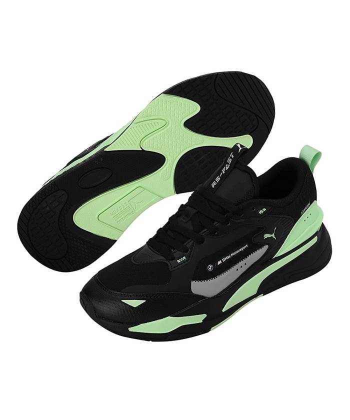PUMA Unisex Adult BMW MMS RS-Fast MS Black Silver-Fizzy Lime Sneaker 307027 01 (F.Black/Lime)