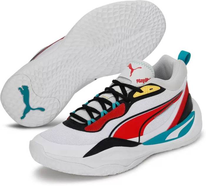 Puma Brand Mens Playmaker Casuals Sneaker Basketball Sports Shoes (White/Multi)