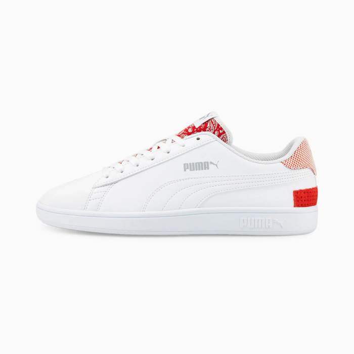 Puma Brand Mens Synethic Smash v2 Patchwork Sneakers Shoes 383873 02 (White/Red)