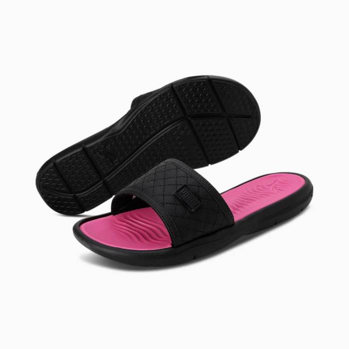 Puma Brand Womens Quilt Slides Flipflop 390943 03 (Black/Pink)