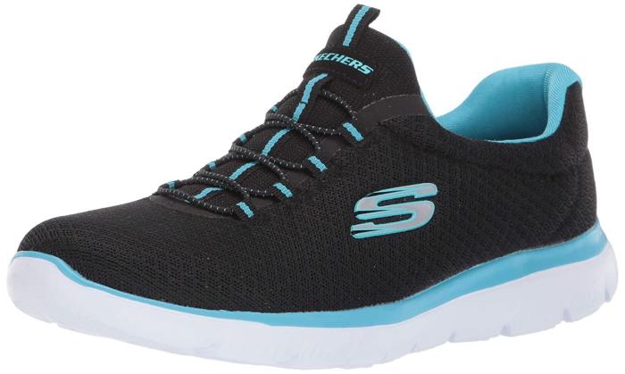Skechers Brand Womens Memory Foam Slipons Sports Shoes 12980 (Black/Sky)