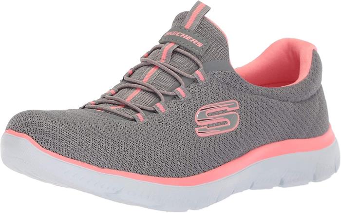 Skechers Brand Womens Memory Foam Slipons Sports Shoes 12980 (Grey/Pink)