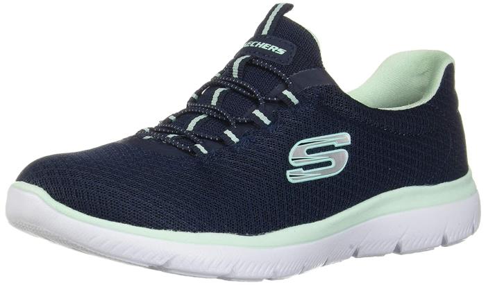 Skechers Brand Womens Memory Foam Slipons Sports Shoes 12980 (Navy/S.Green)