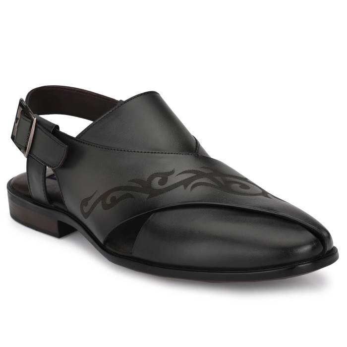 Egoss Brand Mens Formal Buckled Pesavari Pathani Sandal EG-6810 (Black)