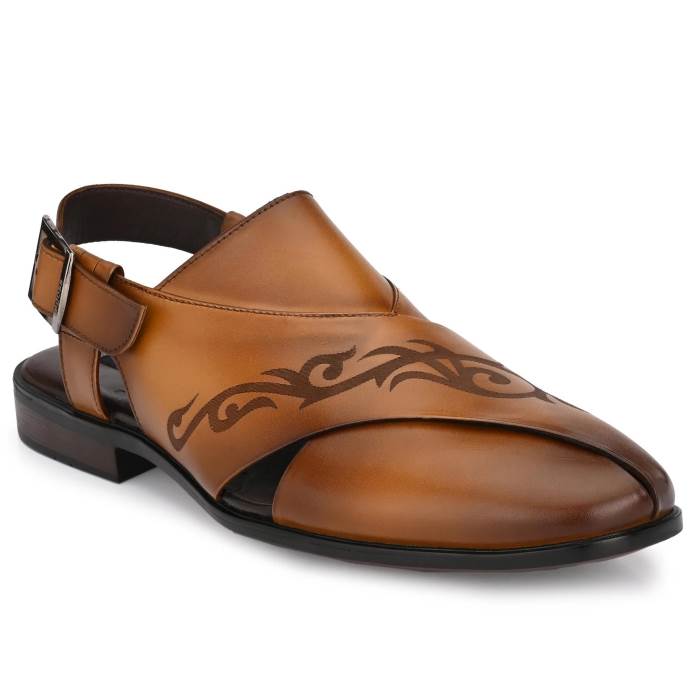 Egoss Brand Mens Formal Buckled Pesavari Pathani Sandal EG-6810 (Tan)