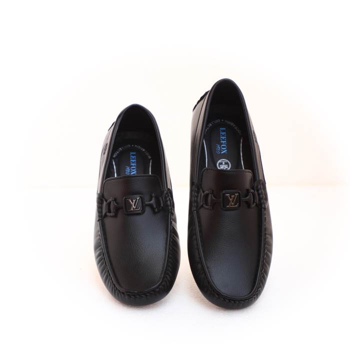 Lee Fox Brand Mens Slipons Casual Flat Loafers E-655 (Black)