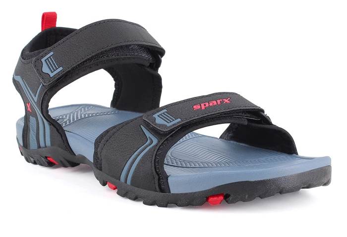 Sparx Brand Mens Casual Floaters Sandal SS-574 (Black/Bluish Grey)