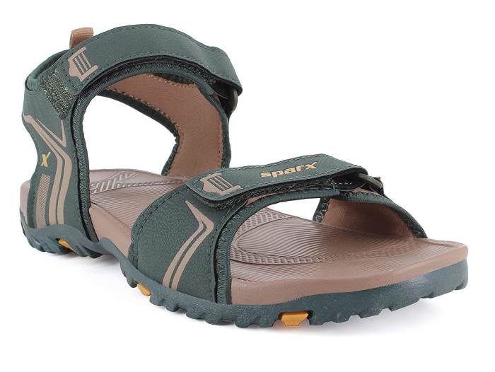 Sparx Brand Mens Casual Floaters Sandal SS-574 (Green/Camel)