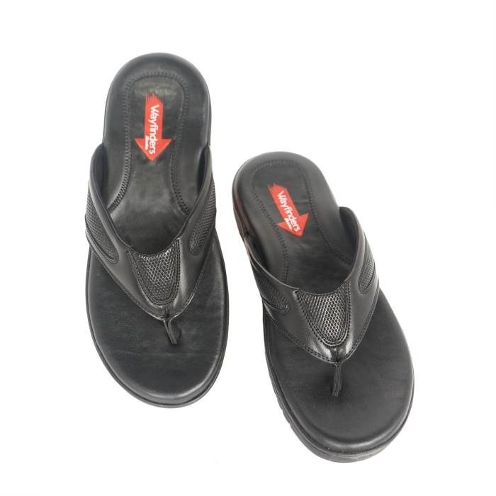 Bata Brand Mens V-Shape Leather Casual Slipons Slipper Flipflop Sandal 6012 (Black)