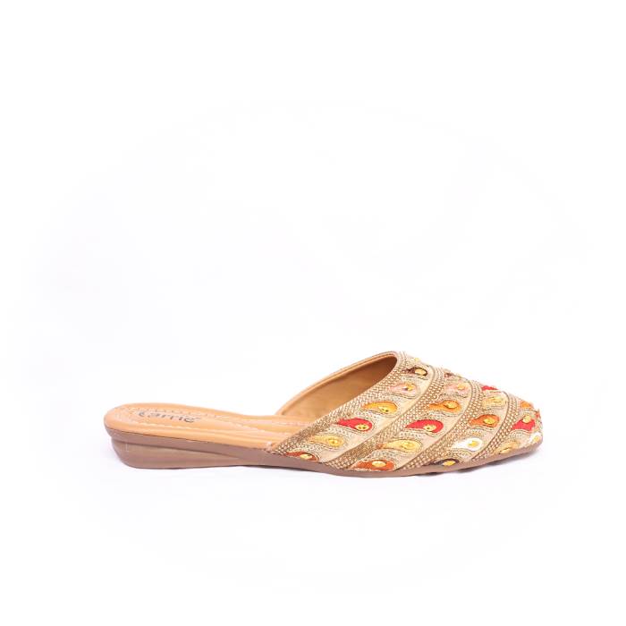 Carrie Brand Womens Ethnic Wedding Slipons Mules Sandal 7707 (Gold/Multi)