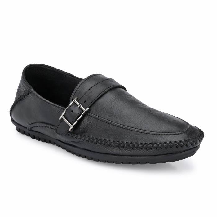 Egoss Brand Mens Comfortable Slip On Loafers Formal Soft Shoes L-2104 (Black)