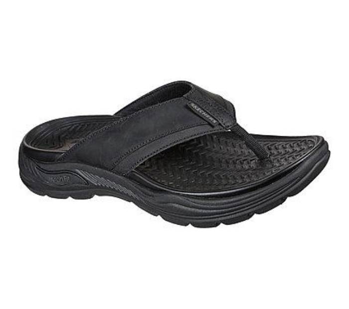 Skechers Brand Mens Original Arch Fit Motley SD - Malico Slipper Flipflop 204350 (Black)