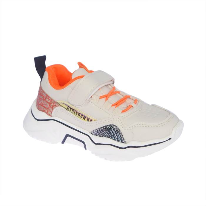 Rajashoes Brand Kids Casual Running Velcro Slipons Sports Shoes 208 (Beige/Orange)