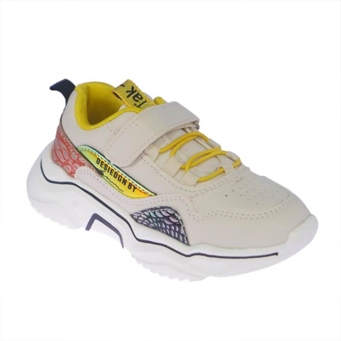 Rajashoes Brand Kids Casual Running Velcro Slipons Sports Shoes 208 (Beige/Yellow)