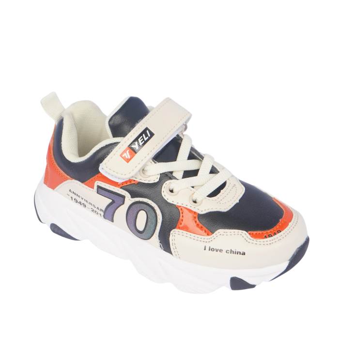 Rajashoes Brand Kids Casual Running Velcro Slipons Sports Shoes 886 (Beige/Orange)