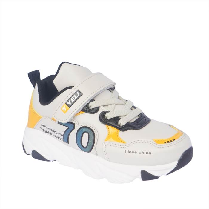 Rajashoes Brand Kids Boy Casual Running Velcro Slipons Sports Shoes 886 (Grey/Yellow)