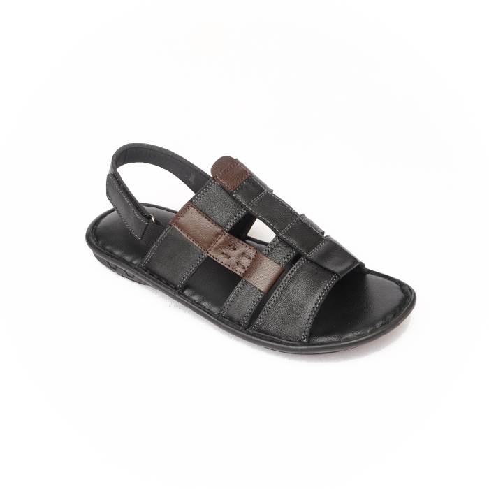 My Trendz Brand Mens Casual Soft Leather Backstrap Sandal 1016 (Black)