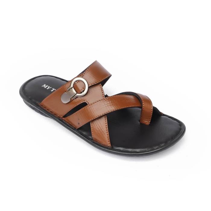 My Trendz Brand Mens Casual Soft Slipons Leather Chappal / Sandal 643 (Tan)