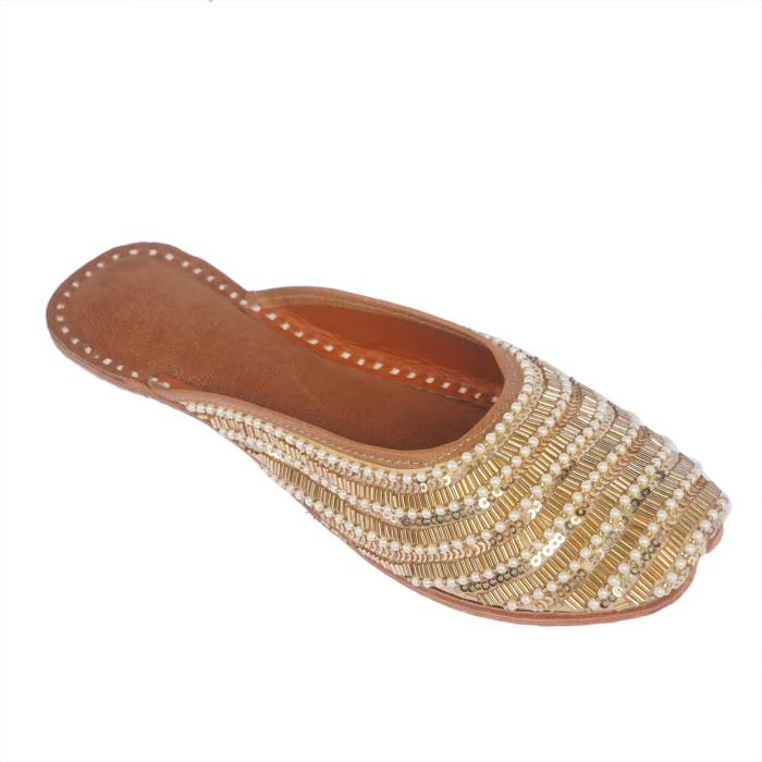 Rajashoes Brand Womens Ethnic Leather Mojaris 53-Mules/ Jutti (Gold)