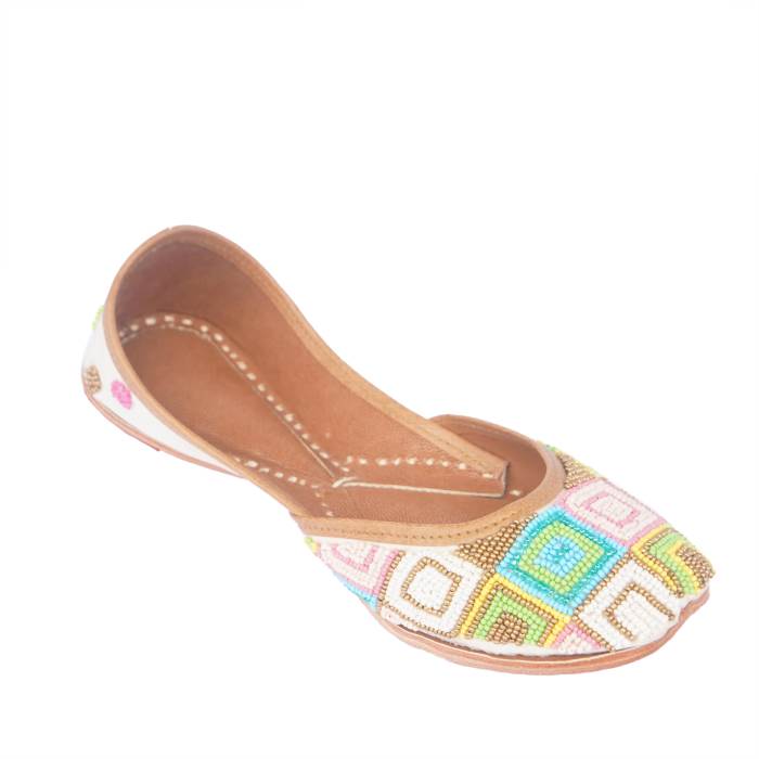 Rajashoes Brand Womens Ethnic Leather Mojaris 55-Jutti (White/Multi)