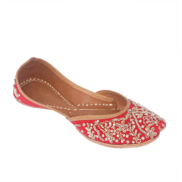Rajashoes Brand Womens Ethnic Leather Mojaris 58-Jutti (Red/Gold)