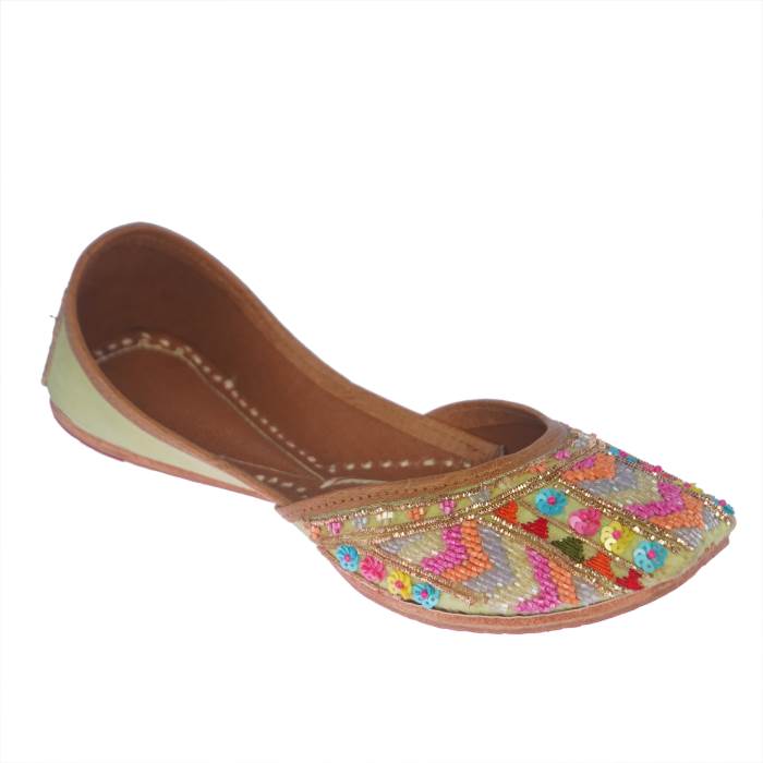 Rajashoes Brand Womens Ethnic Leather Mojaris 72-Jutti (Pista/Multi)