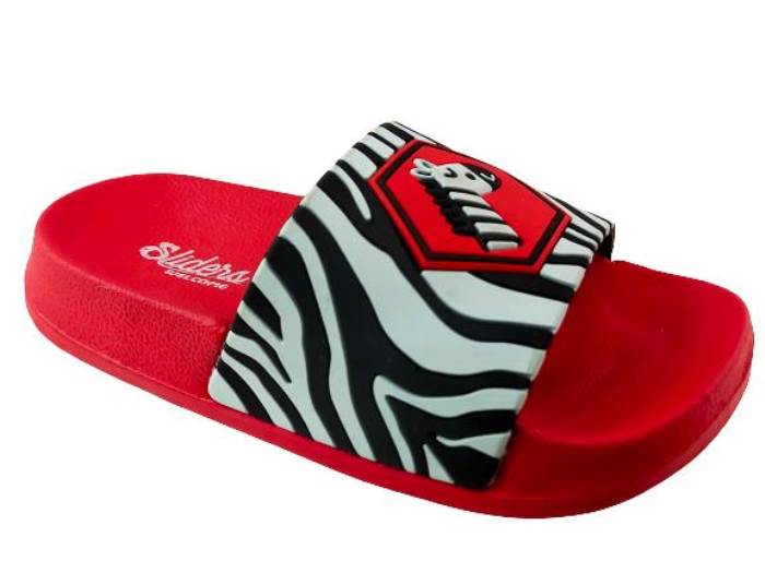 Welcome Brand Zebra Sliders Comfertable Flip Flops Slide Slippers for Boys (Red)