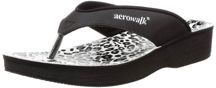Aerowalk Brand Womens Flat Foot Pain Relief Slipper 0888 (Black)