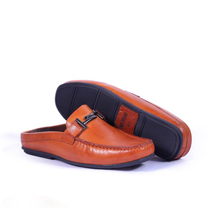 CHRIS BROAD BRAND MENS ORIGINAL LEATHER CASUAL SLIPONS LOAFERS MULES-01 (TAN)