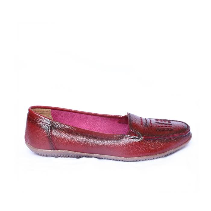 Green Cap Brand Womens Flat Slipons Leather Casual Ballerinas A77-68 (Cherry)