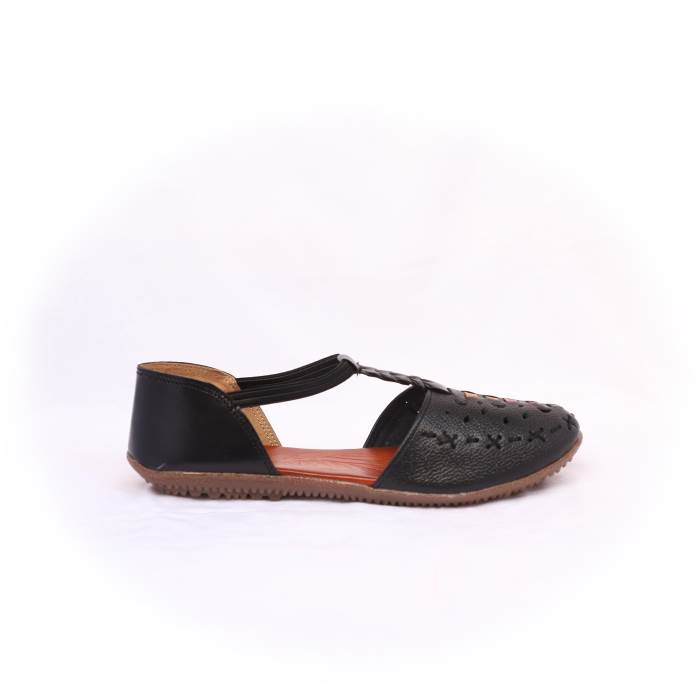 Green Cap Brand Womens Flat Leather Casual Ballerinas Sandal A77-71 (Black)