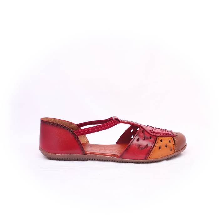 Green Cap Brand Womens Flat Leather Casual Ballerinas Sandal A77-75 (Cherry) 