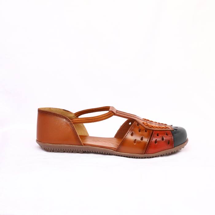 Green Cap Brand Womens Flat Leather Casual Ballerinas Sandal A77-75 (Tan) 
