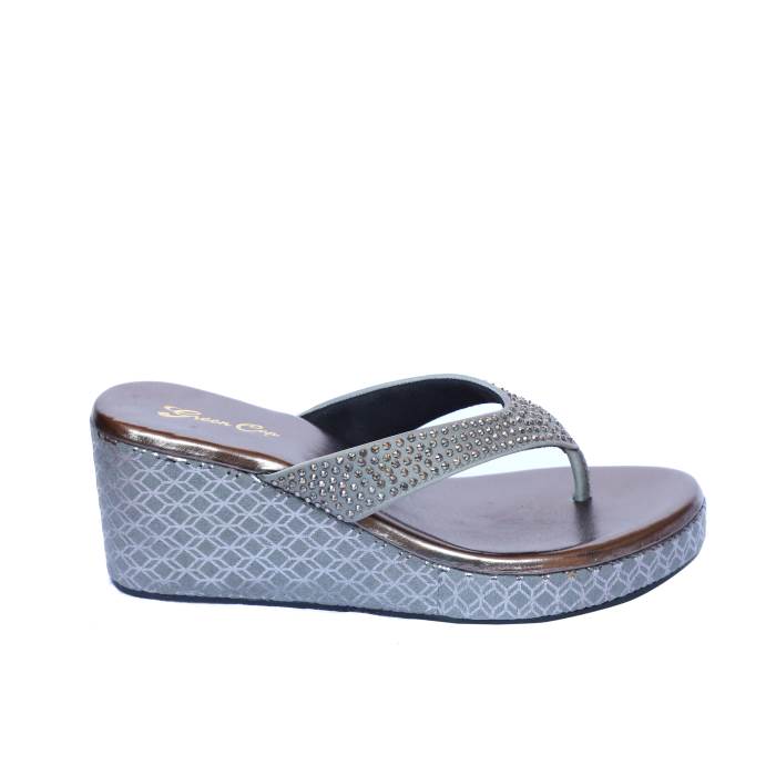 Green Cap Brand Womens Ethnic Casual Wedges Slipons Sandal M57-47 (Grey)