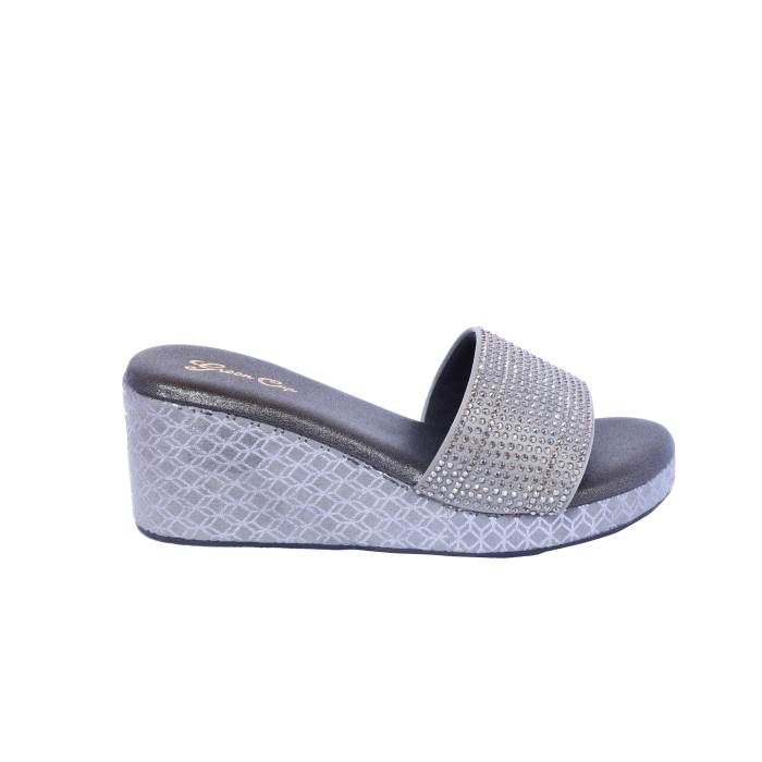 Green Cap Brand Womens Ethnic Casual Wedges Slipons Sandal M57-48 (Grey)