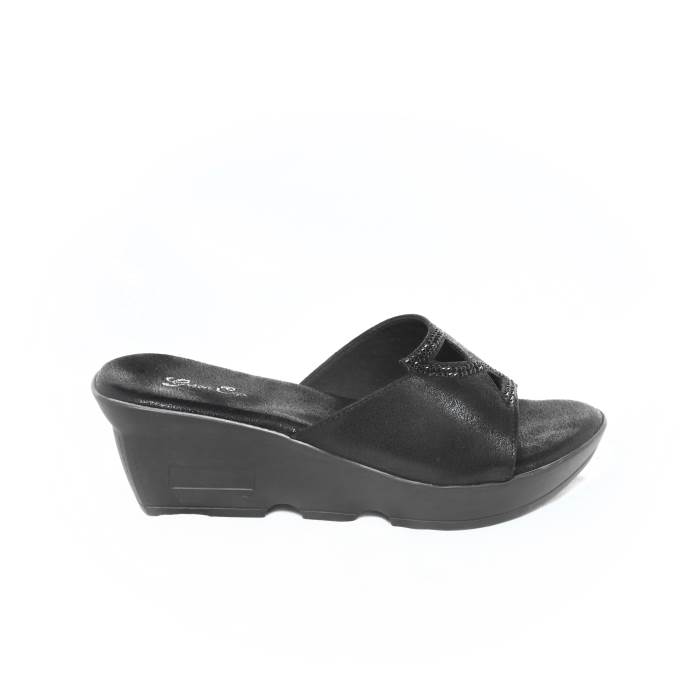 Green Cap Brand Womens Ethnic Casual Wedges Slipons Sandal M94-102 (Black)