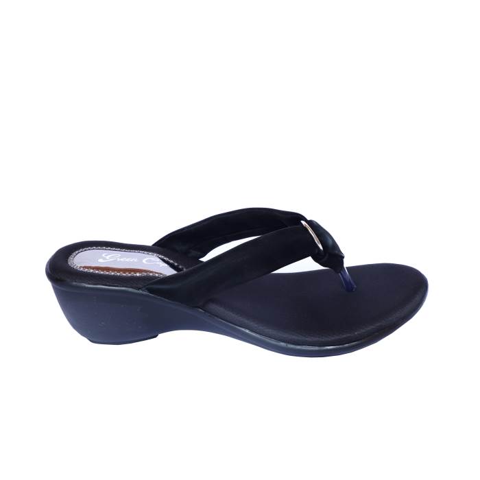 Green Cap Brand Womens Casual Heel Slipons Sandal S16-357 (Black)