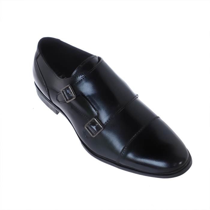 Walkers Brand Mens Velcro Double Monk Formal Casual Slipons Shoes 57312.N (Black)