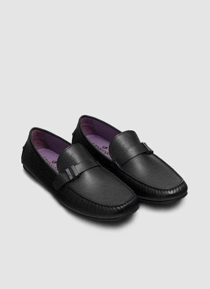 Language Brand Mens Original Leather Casual Loafers (Black)