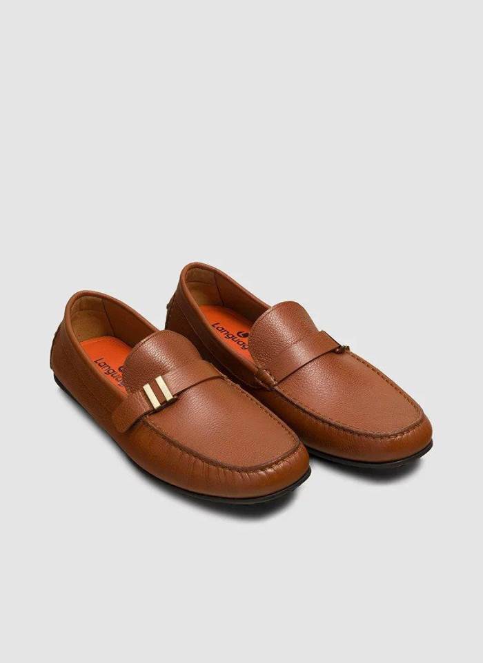 Language Brand Mens Original Leather Casual Loafers (Tan)