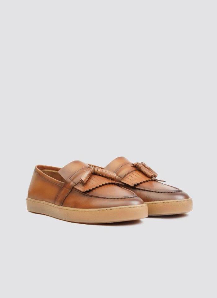 Language Brand Mens Casual Sneakers Kain Loafers Shoes LM1690 (Tan)