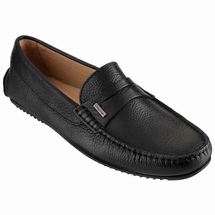 Language Brand Mens Original Leather Casual Loafers LM232 (Black)