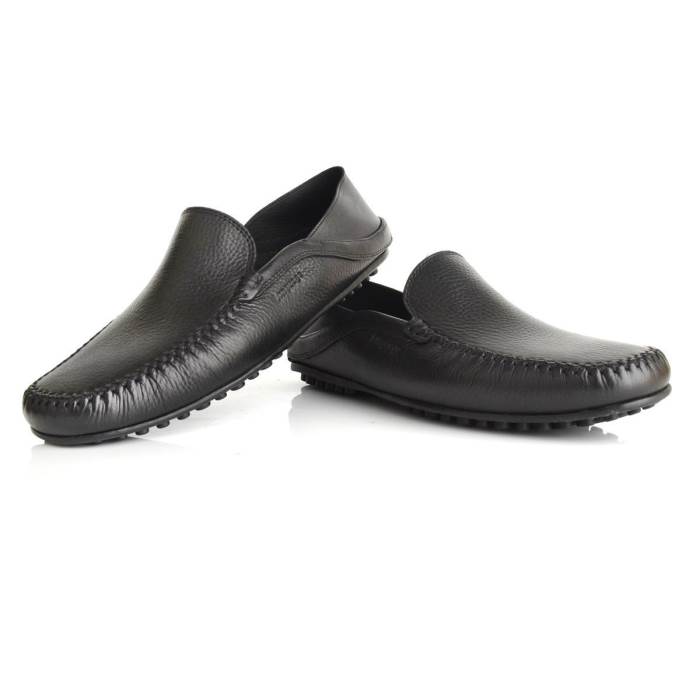 Language Brand Mens Black Leather Slipons Loafers LM595 (Black)